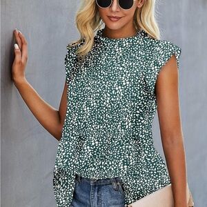 Green Ruffled Cap Sleeve Blouse NWT